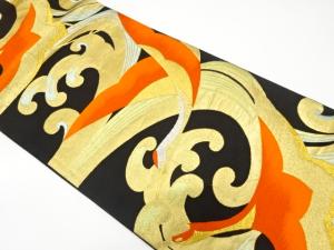 アンティーク　荒波に鶴模様織り出し袋帯（着用可）